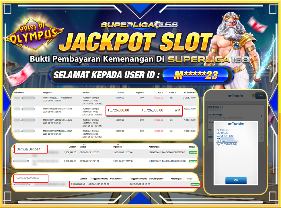 SUPERLIGA168 JACKPOT GATES OF OLYMPUS  Rp.25,000,000-LUNAS